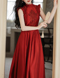 1950S Red Lace Classic Vintage Summer Swing Dress