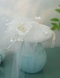 White Handmade Flowers Satin Birdcage Veil Wedding Vintage Hat with Pearls