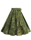 1950S Green High Waist Pleated Swing Skirt