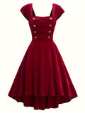 Burgundy Love Heart Gold Button 1950S Vintage Dress