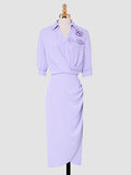 Light Purple V Neck Tulip Hem 1960S Vintage Dress