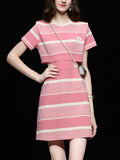 Pink Stripe Fake Two Piece Design 1950S Vintage Sports Dress