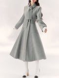 1950S Grey Lace Butterfly Bow Vintage Long Coat