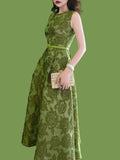 Green Luxury Rose High Waist Swing Vintage Dress With Pockets